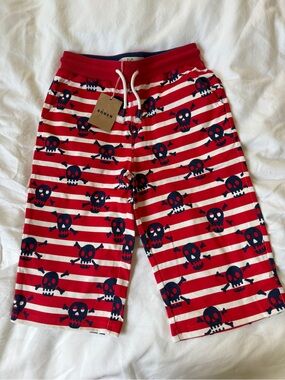 Mini Boden Jersey Baggies in Red and Navy Striped Pirate Skull Shorts